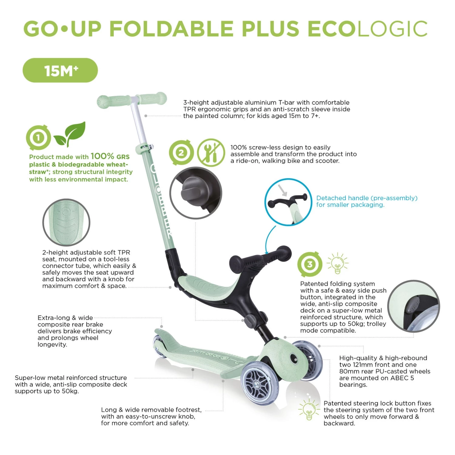 Globber ECOLOGIC GO UP Foldable Plus Toddler Scooter - Image 19
